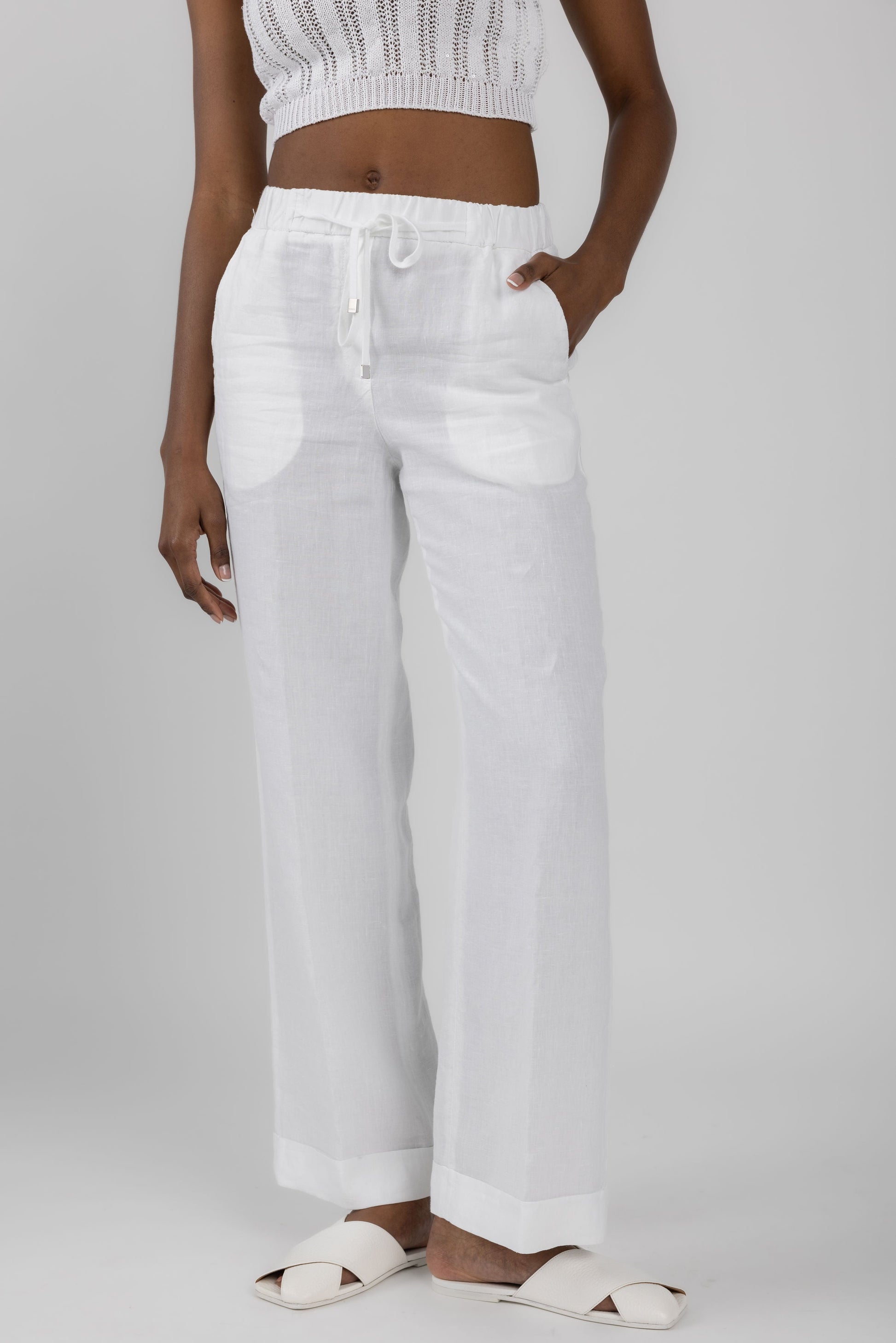 PESERICO Drawstring Linen Pant in Optical White