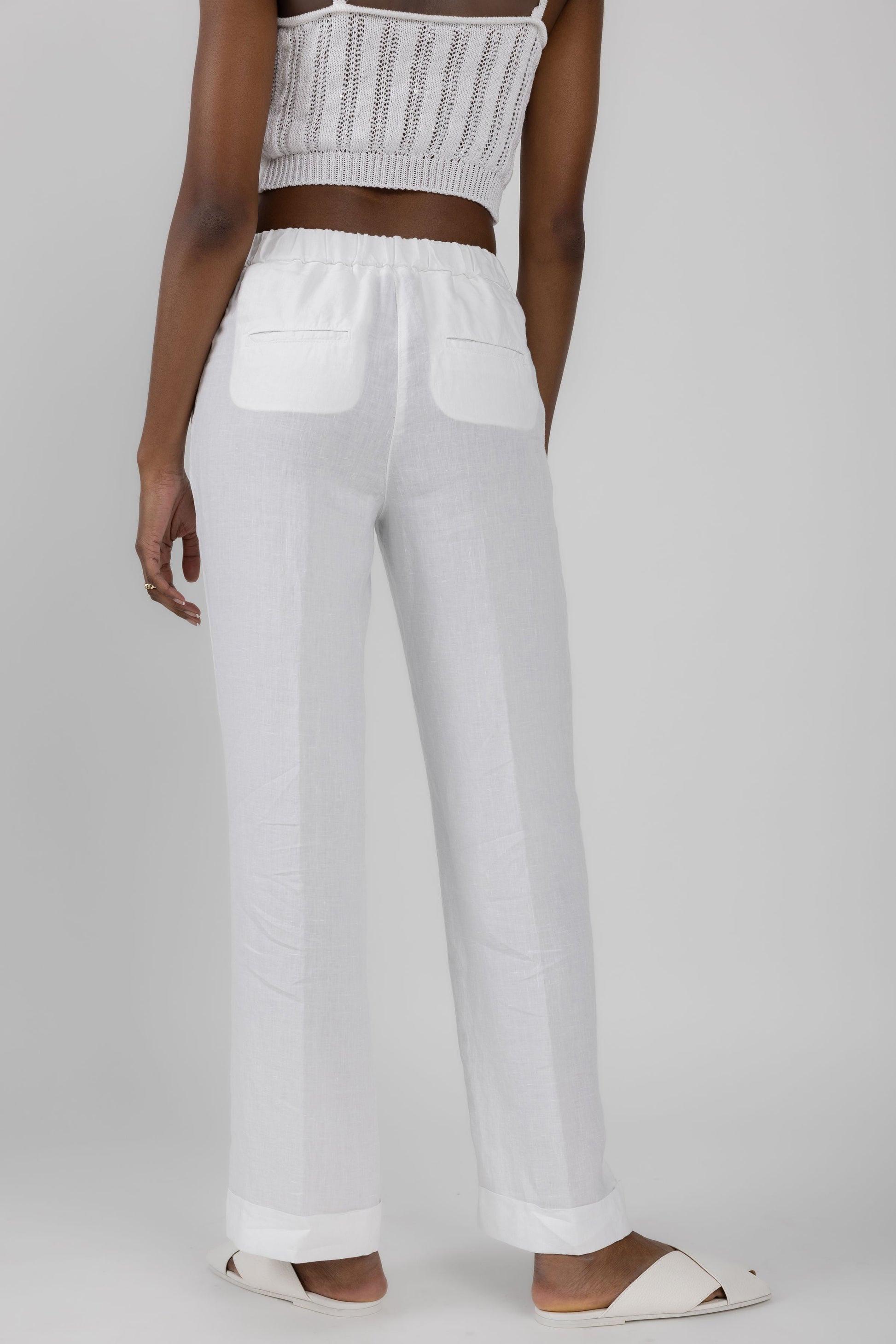 PESERICO Drawstring Linen Pant in Optical White