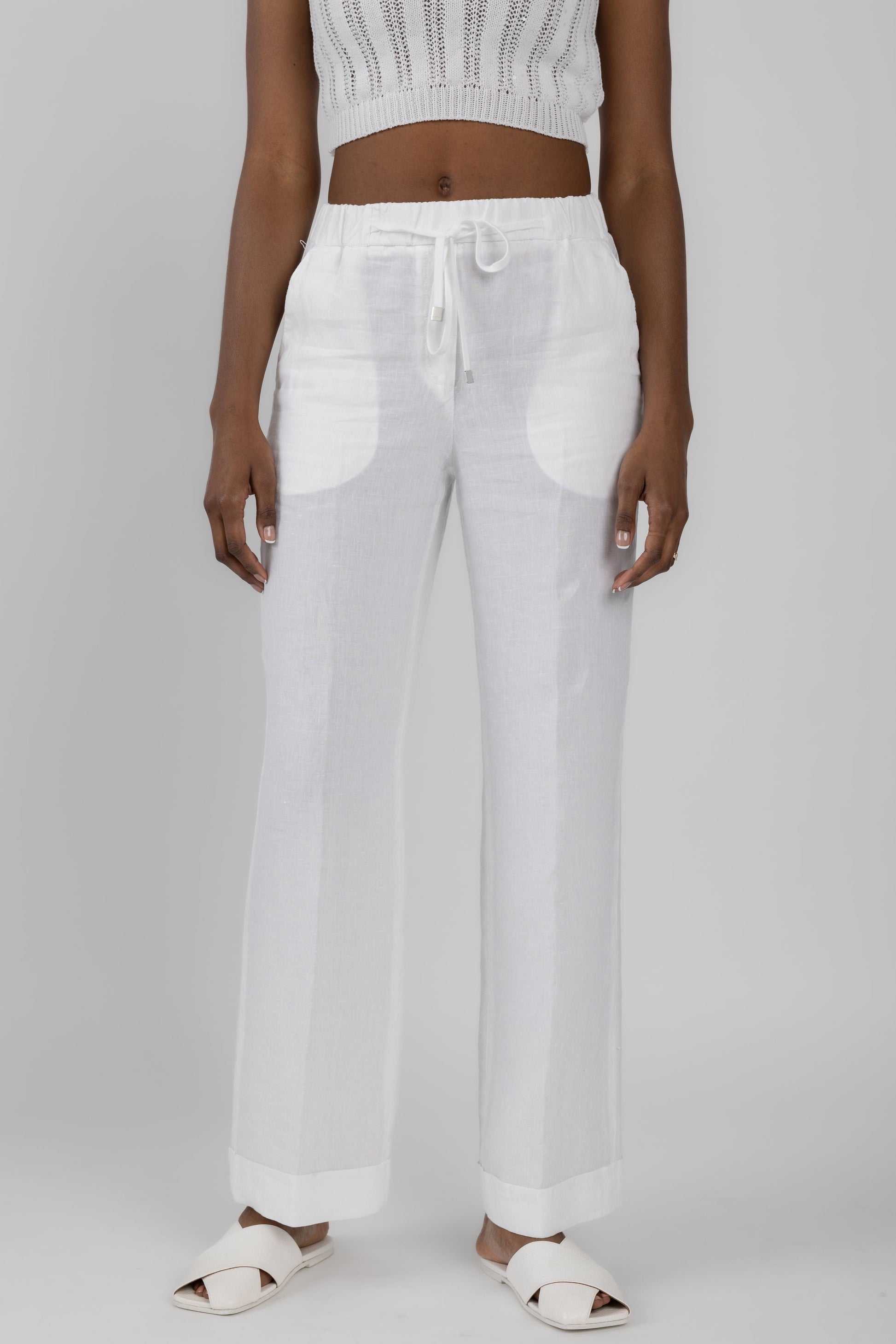 PESERICO Drawstring Linen Pant in Optical White