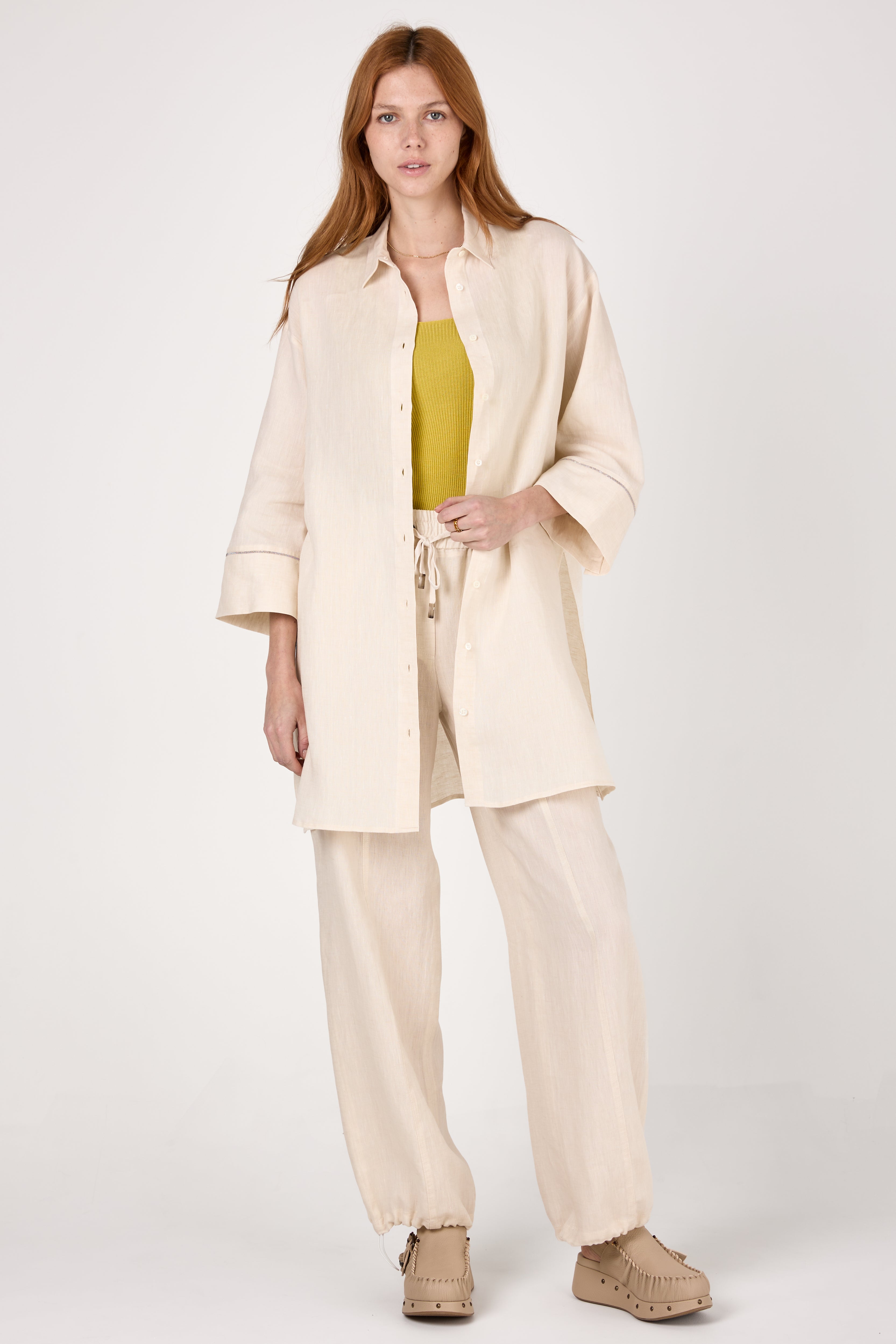 Linen Shirtdress in Quartz Sand