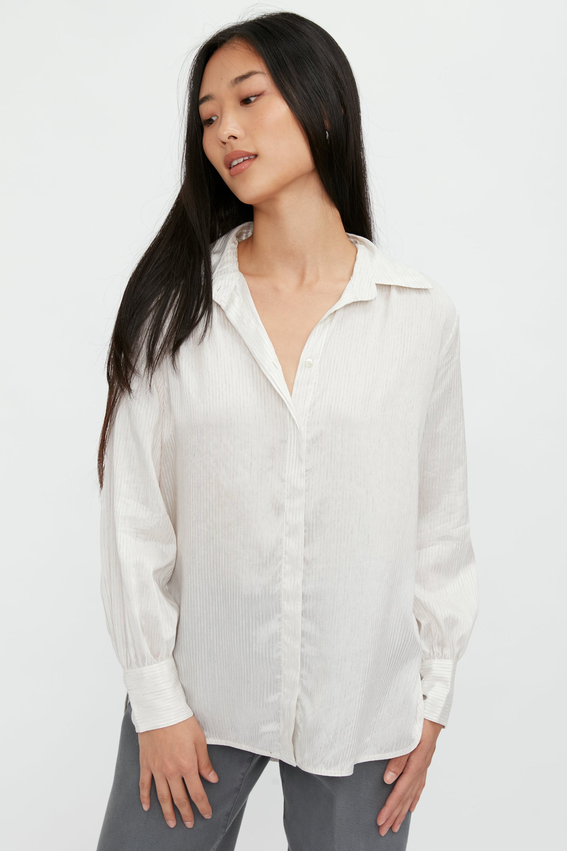 PESERICO Silk Voile Blouse in Grey Stripe