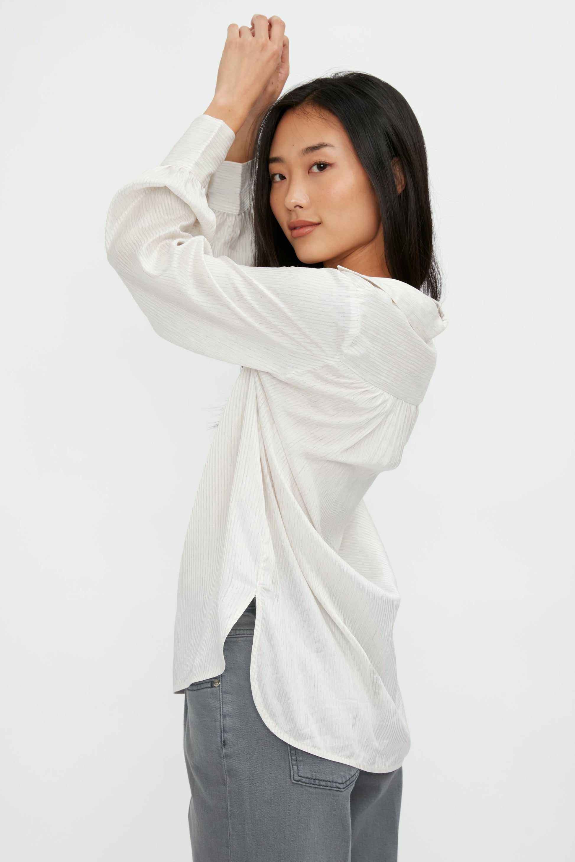 PESERICO Silk Voile Blouse in Grey Stripe