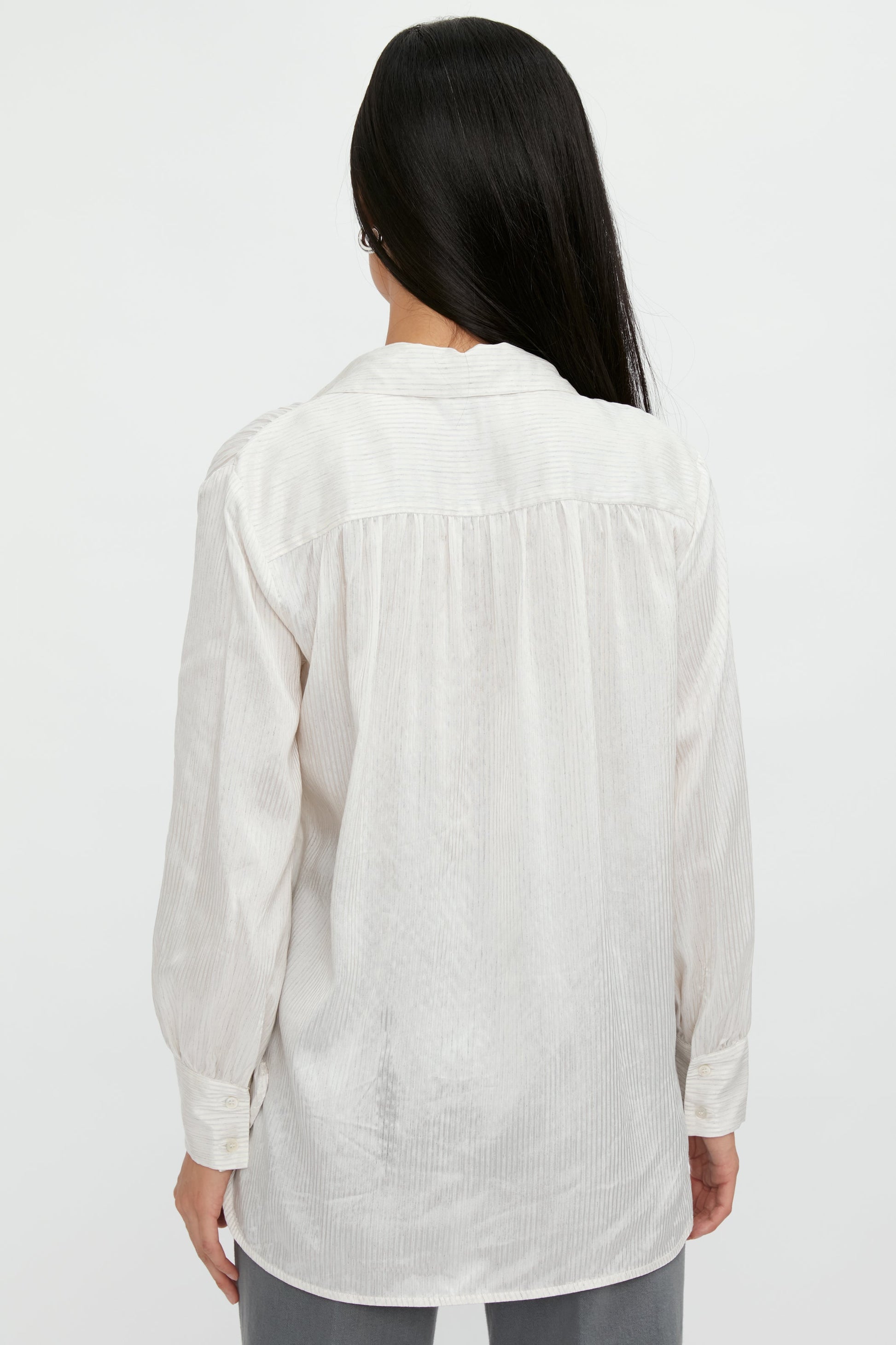 PESERICO Silk Voile Blouse in Grey Stripe