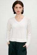 PRIVATE 0204 Cashmere Hand-Stitch V-Neck Sweater in White