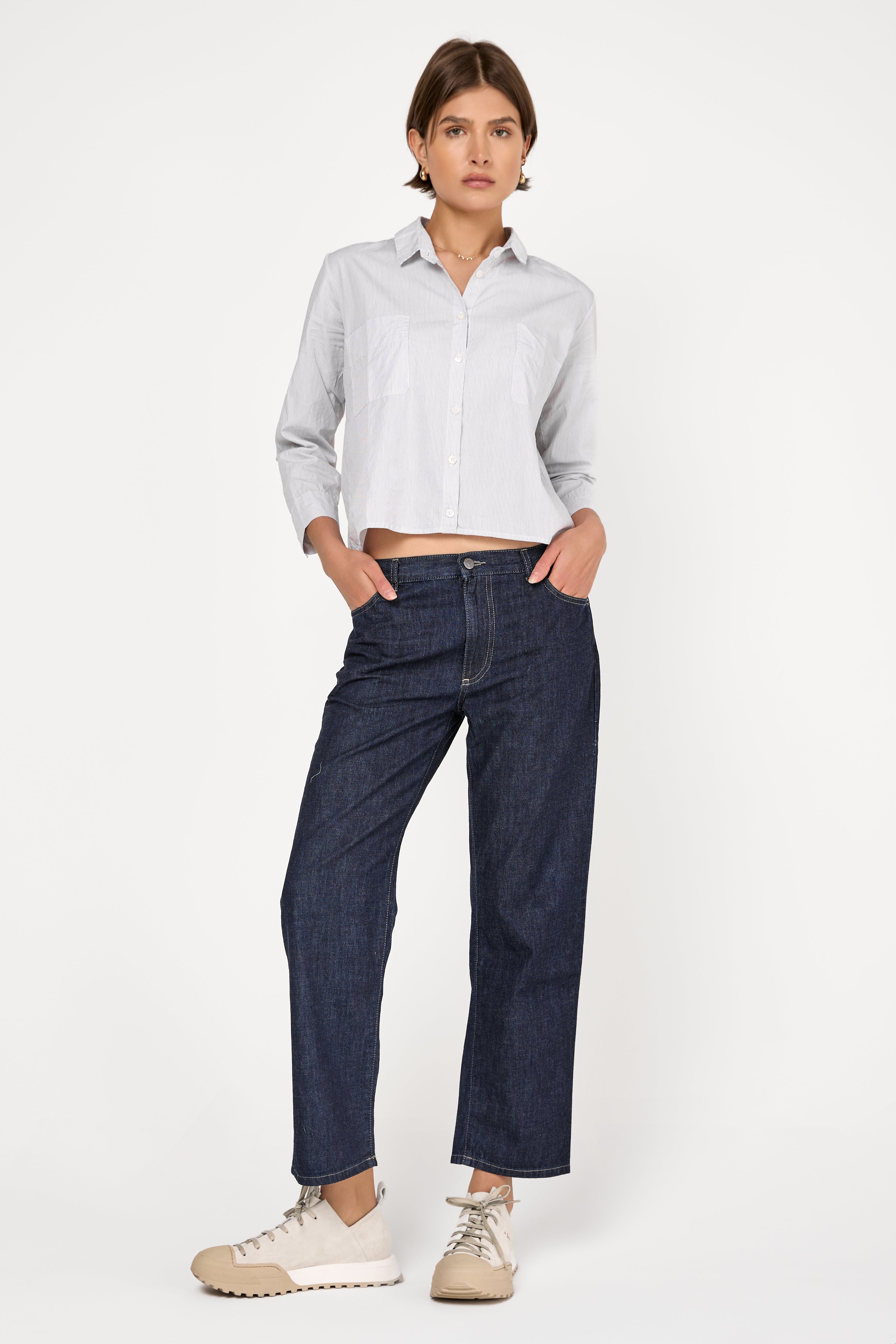 Cotton Denim Jeans in Dark Blue