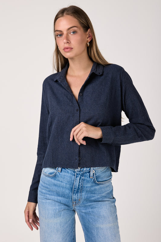 Cotton Double Brushed Shirt in Ink