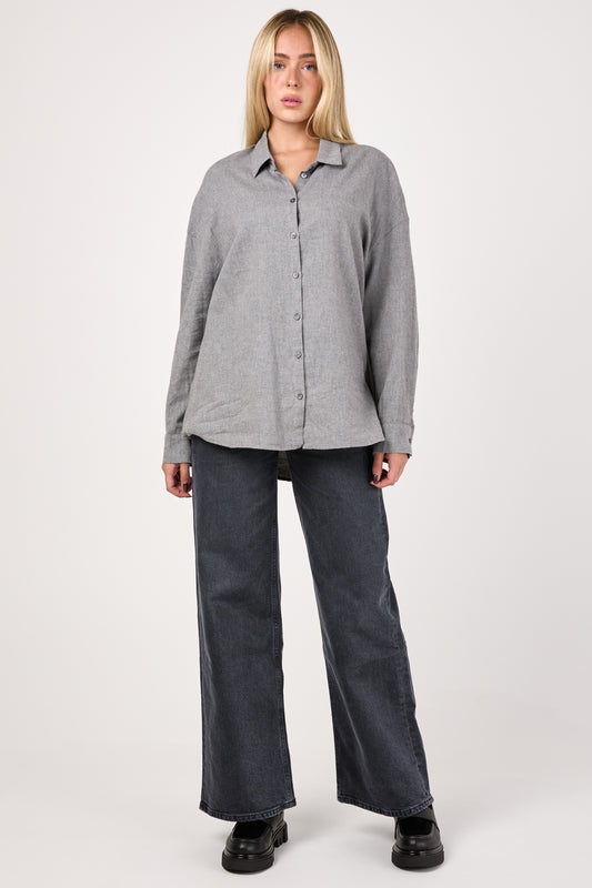 Brushed Cotton Oversized Shirt in Coal