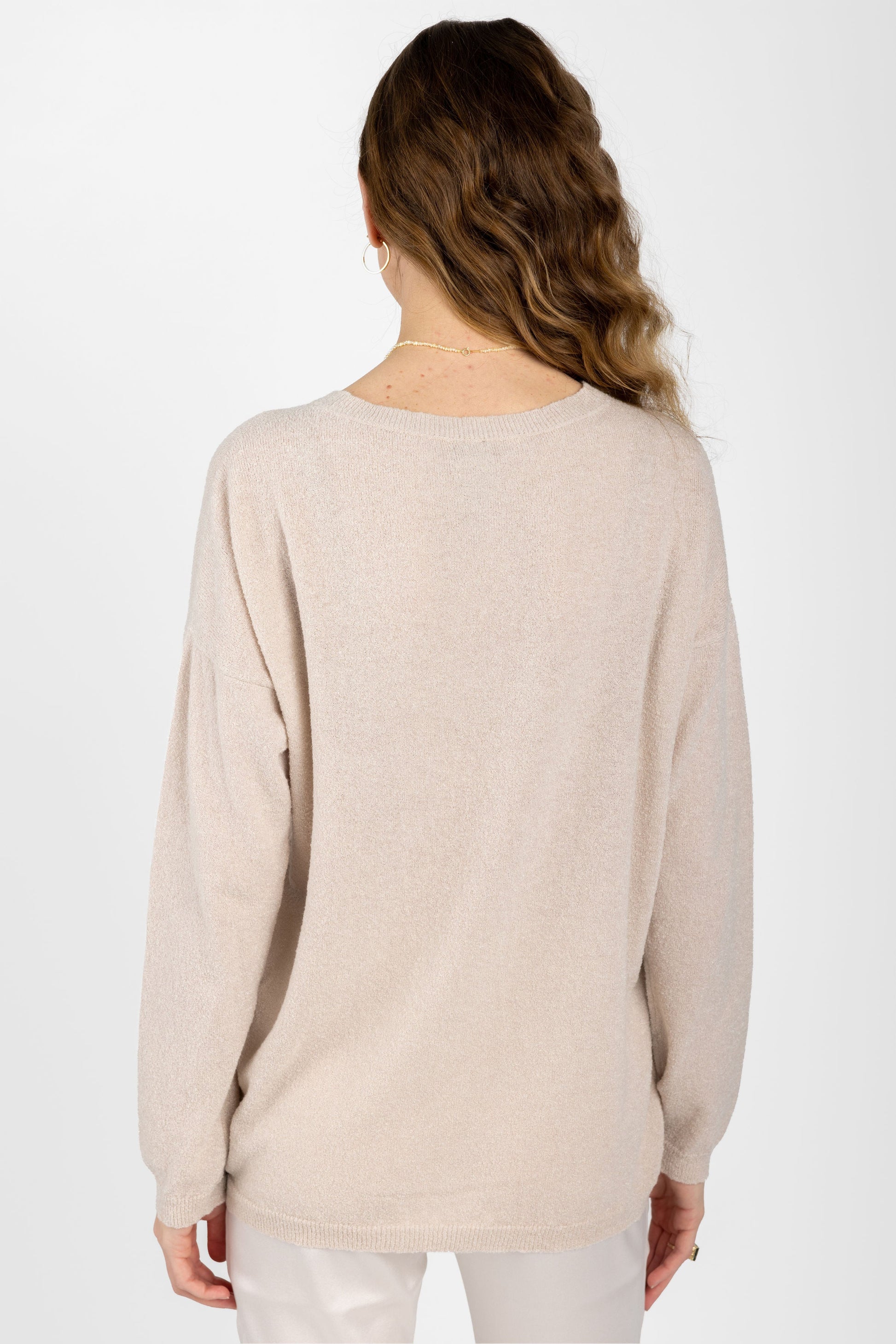 PRIVATE 0204 Cotton Silk Crewneck Pullover Sweater in Pearl