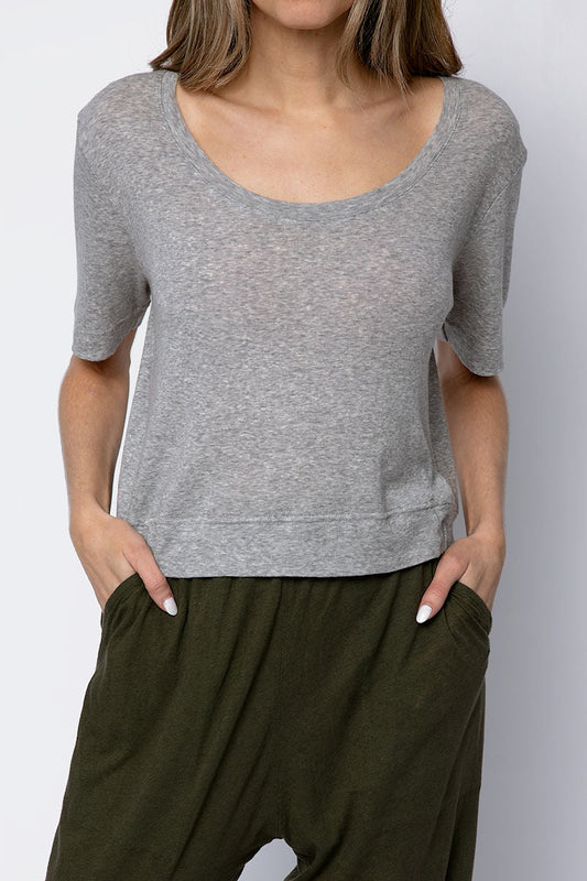 PRIVATE 0204 Cotton Crop Tee in Heather Grey