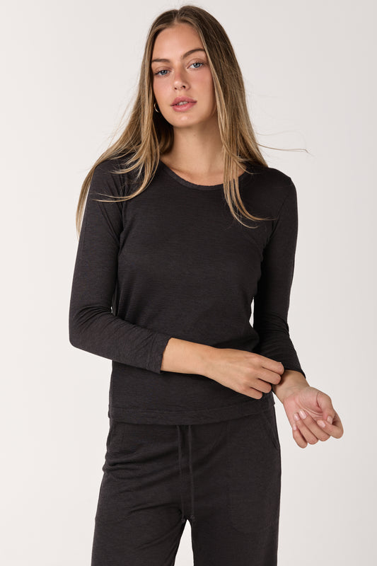 Fine Cool Cashmere Long Sleeve Top in Cafe Grey