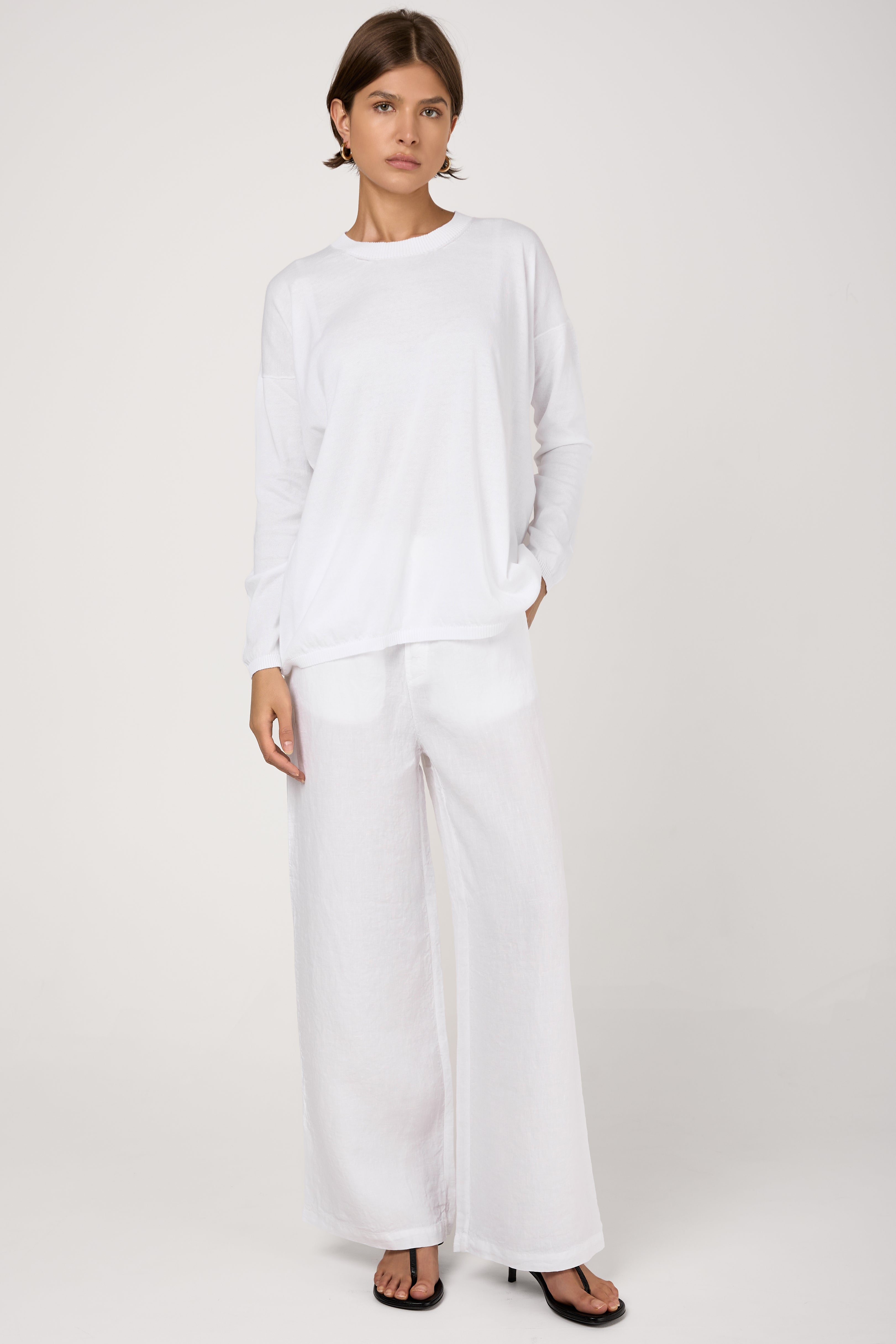 Fine Cotton Soft Knit Sweater in White