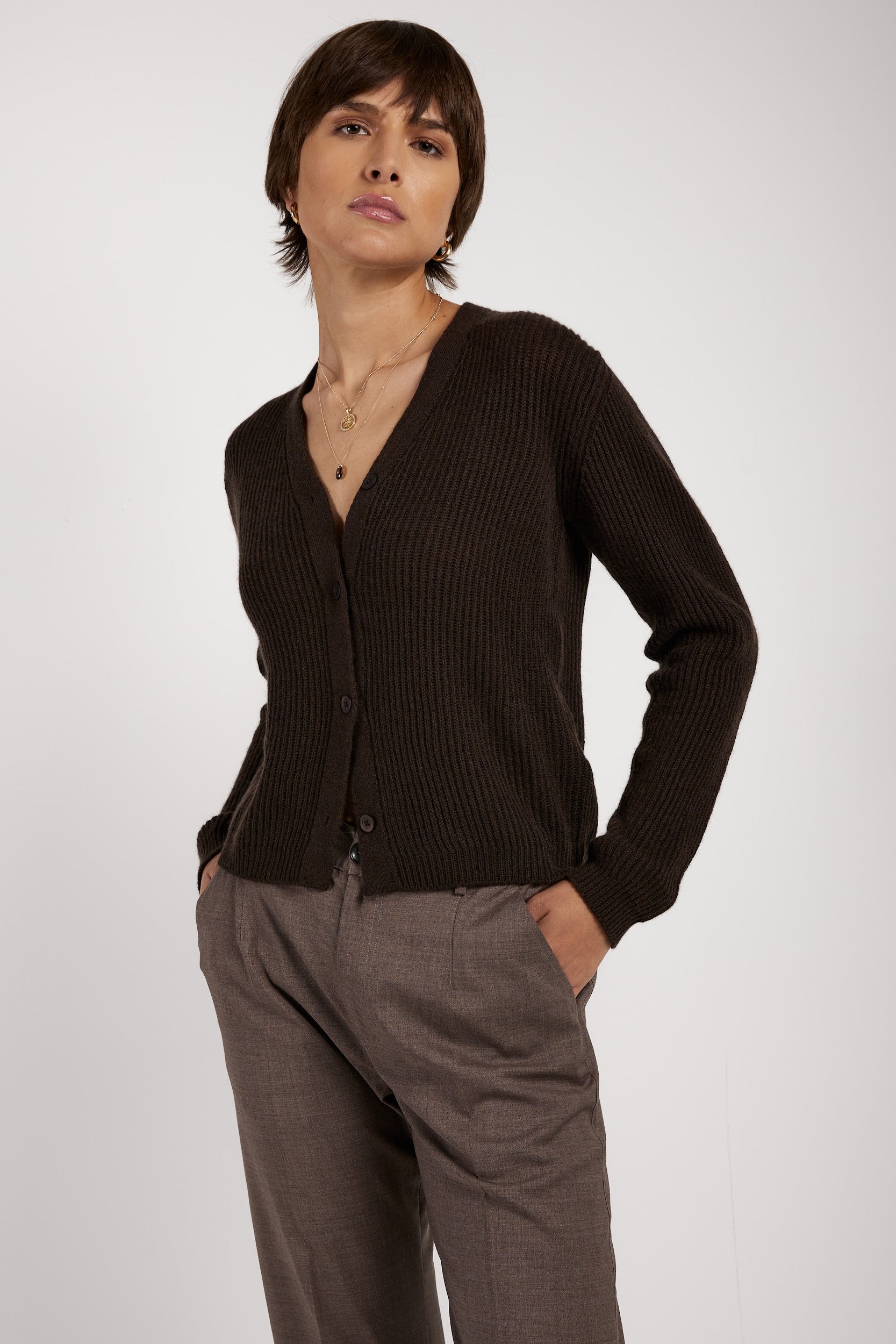 PRIVATE 0204 Light Cashmere Cardigan in Kakao