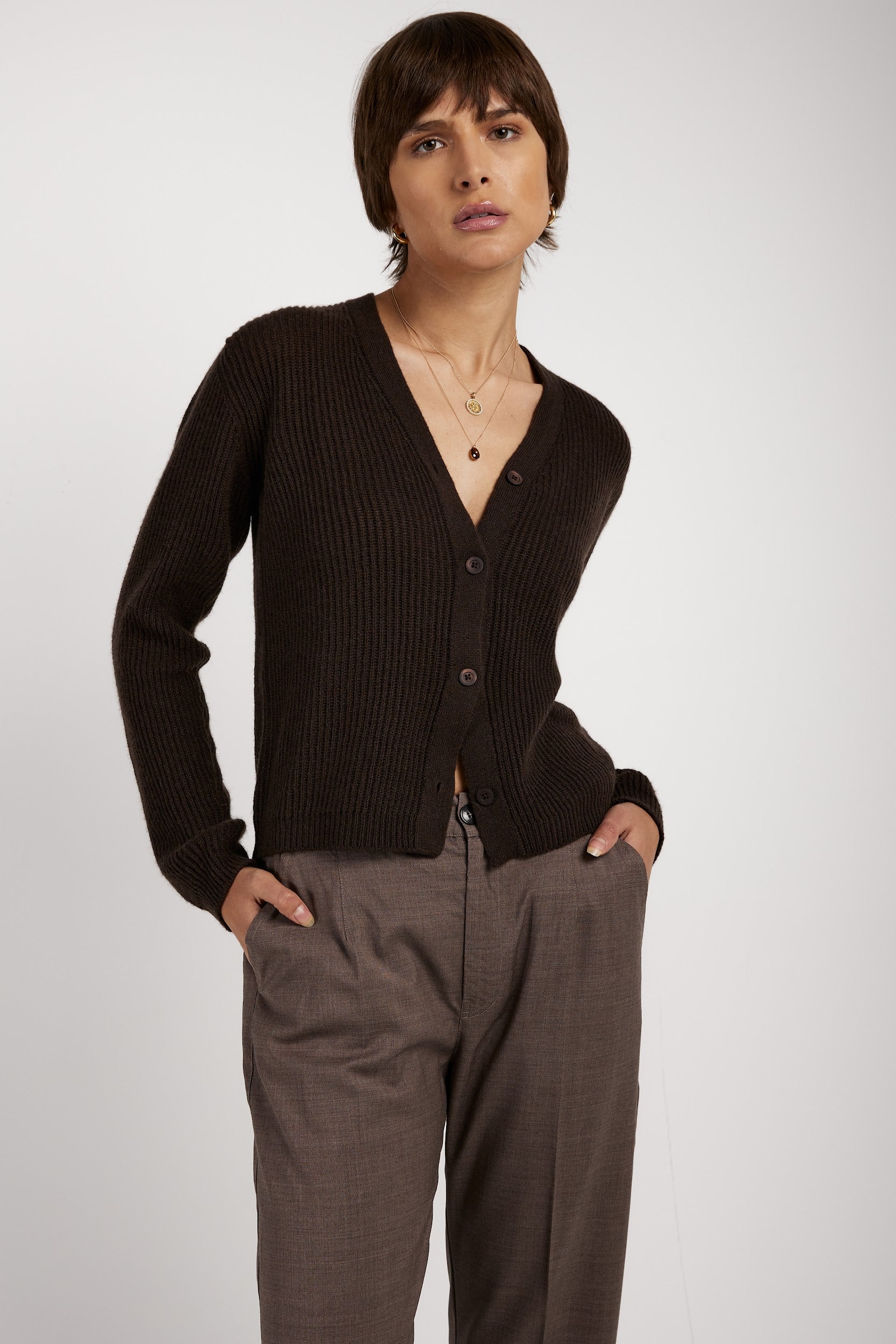 PRIVATE 0204 Light Cashmere Cardigan in Kakao