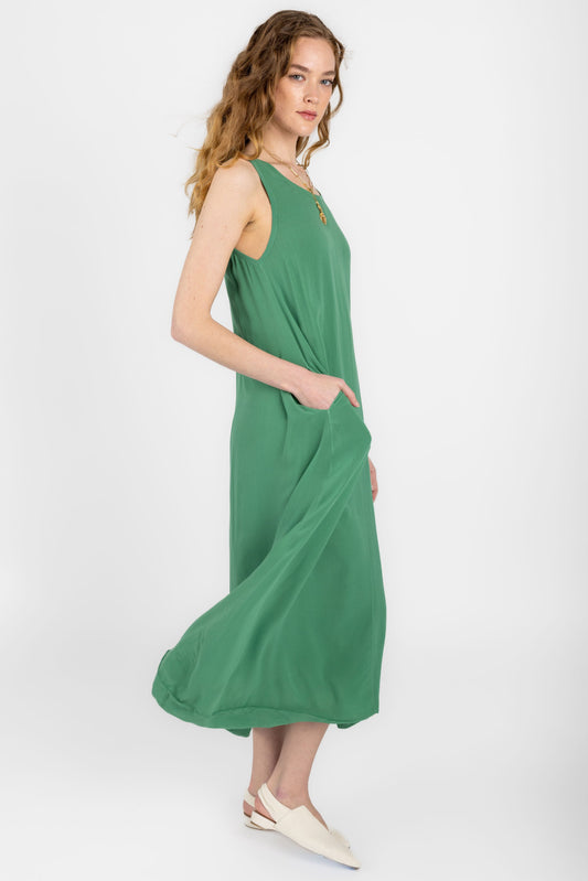 PRIVATE 0204 Matte Summer Silk Tank Dress in Grass