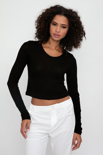 PRIVATE 0204 Merino Virgin Wool Cropped Long Sleeve in Nero
