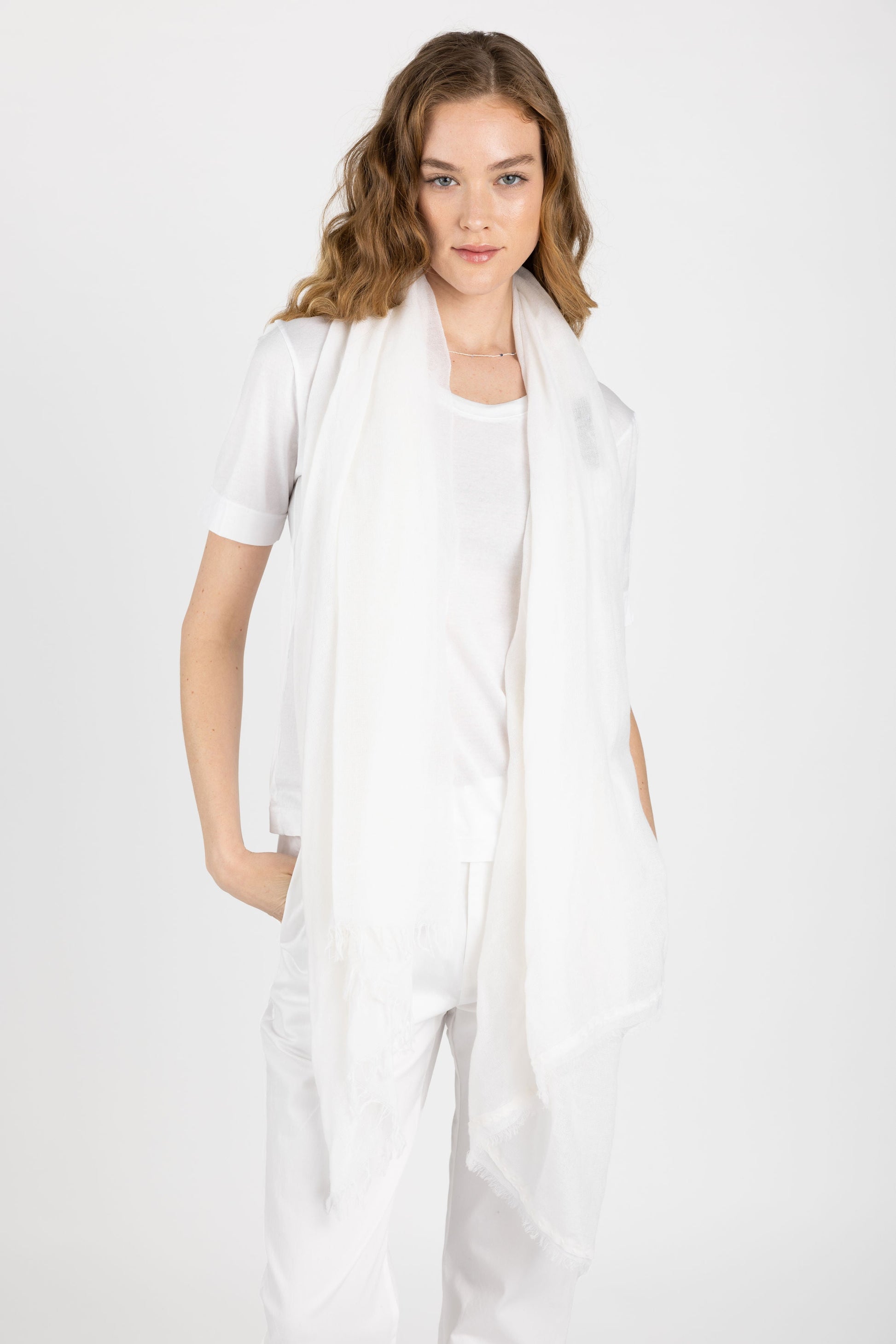 PRIVATE 0204 Net Cashmere Scarf in White