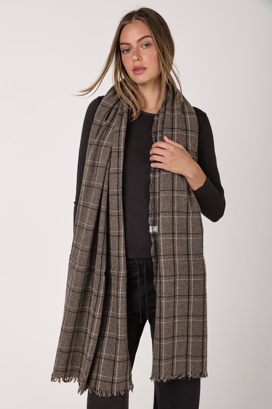 Quadro Cashmere Scarf in Cafe Grey