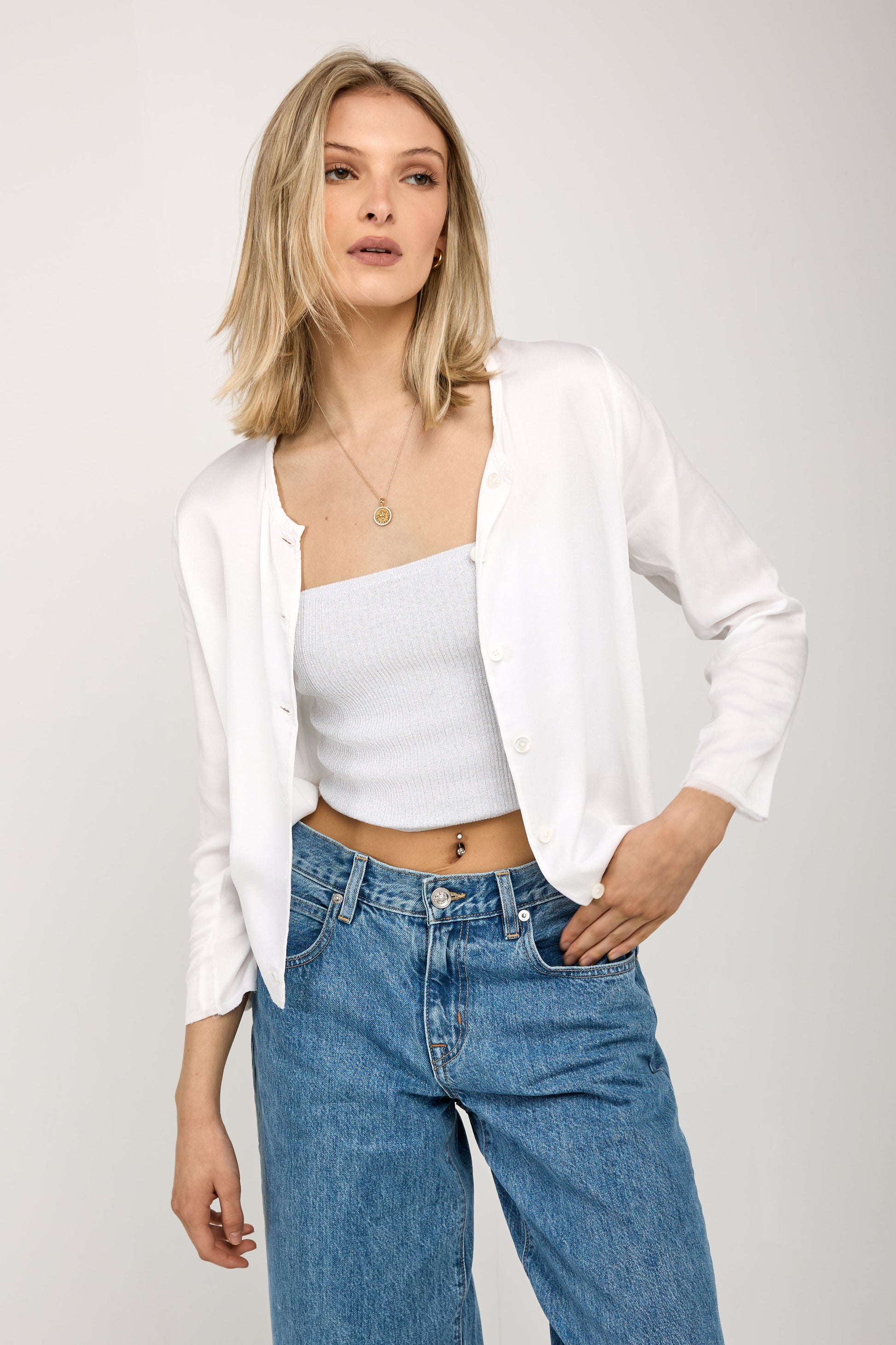 PRIVATE 0204 Reversible Cardigan Top in White