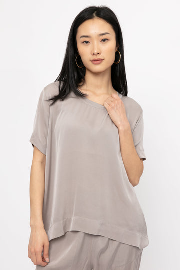 PRIVATE 0204 Silk Crewneck Top in Greige