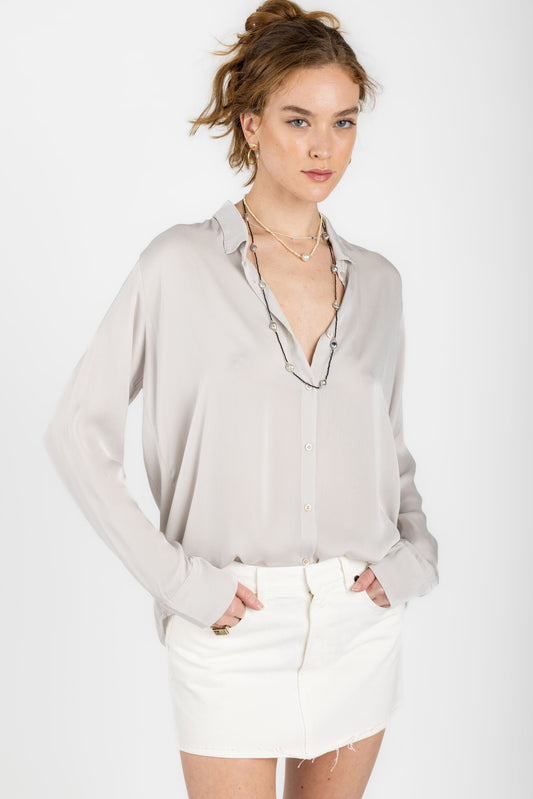 PRIVATE 0204 Smooth Silk Shirt in Pearl