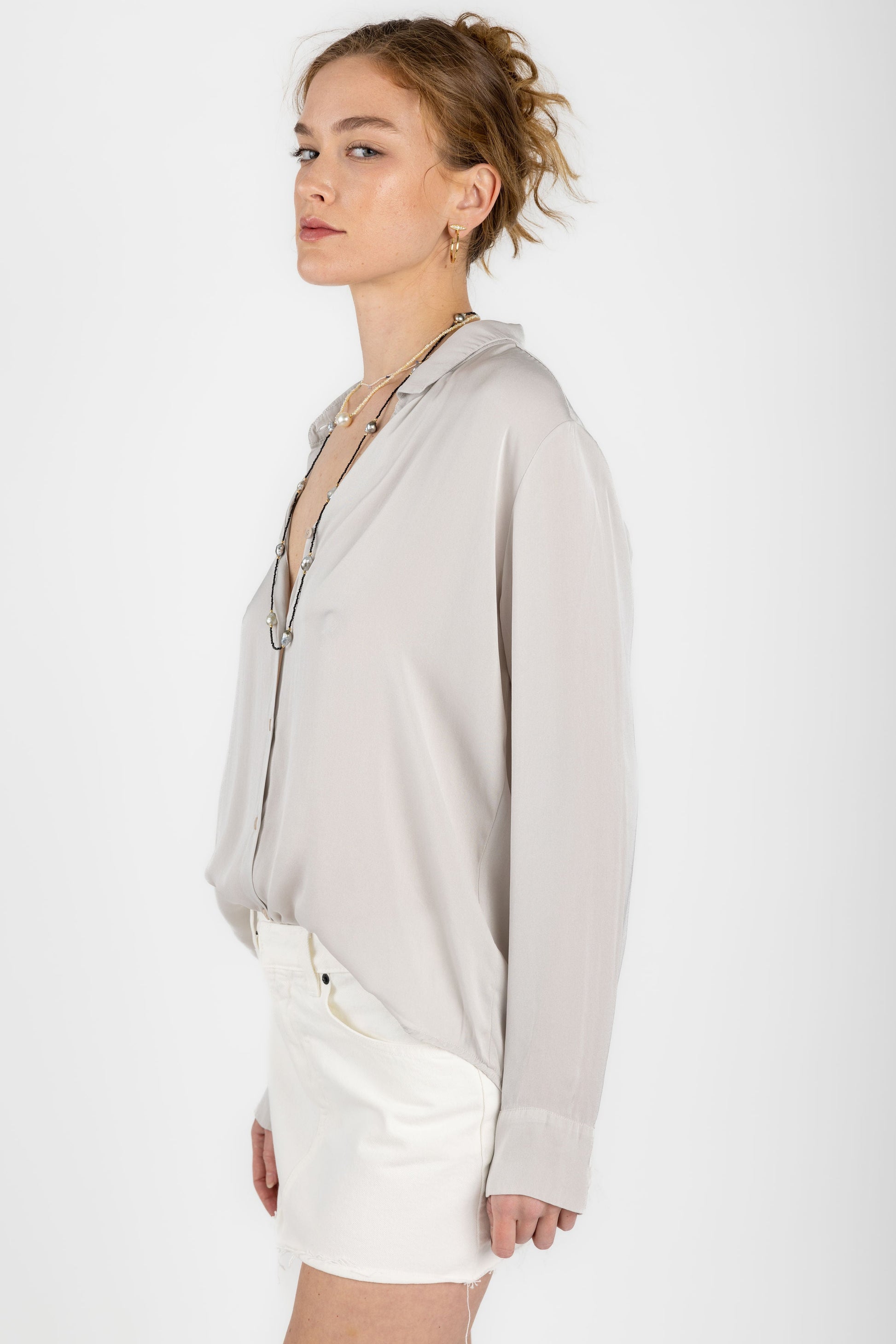 PRIVATE 0204 Smooth Silk Shirt in Pearl