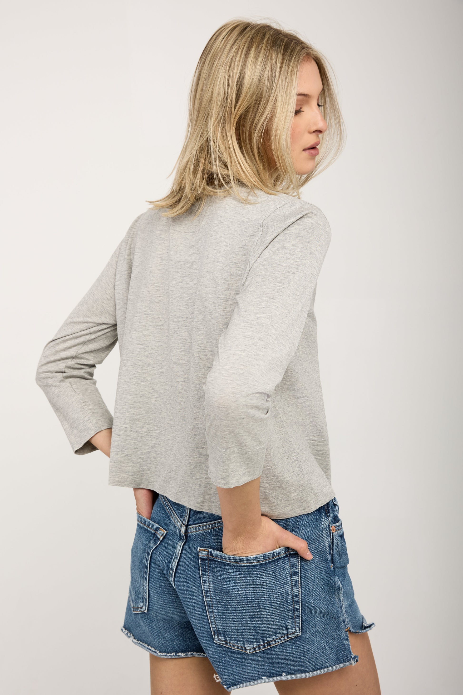 PRIVATE 0204 Fine Cotton T-Shirt Top in Heather Melange Grey