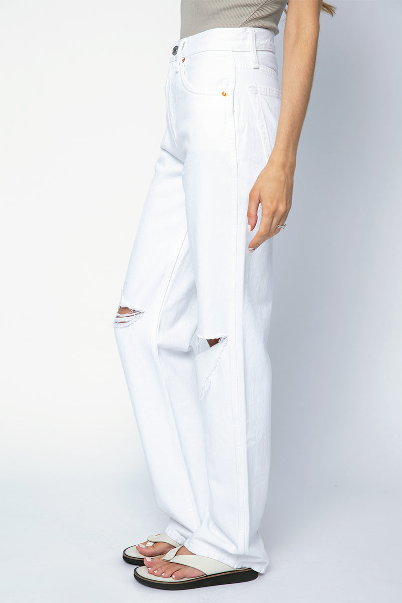 RE/DONE 90s High Rise Loose Jean in White with Rips
