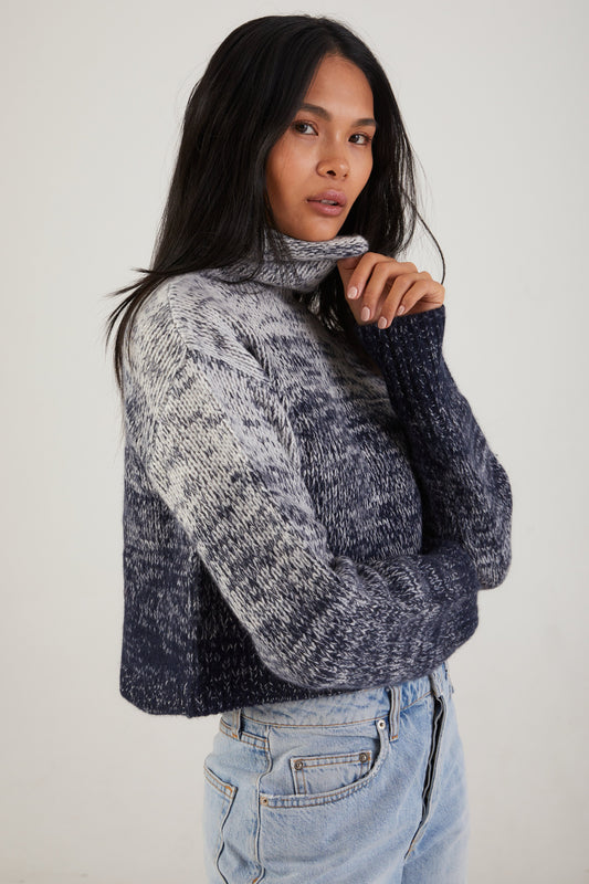 SABLYN Lula Crop Cashmere Turtleneck Sweater in Nightbreak