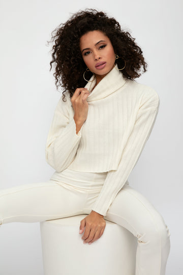 SABLYN Uma Cashmere Cropped Turtleneck Sweater in Gardenia
