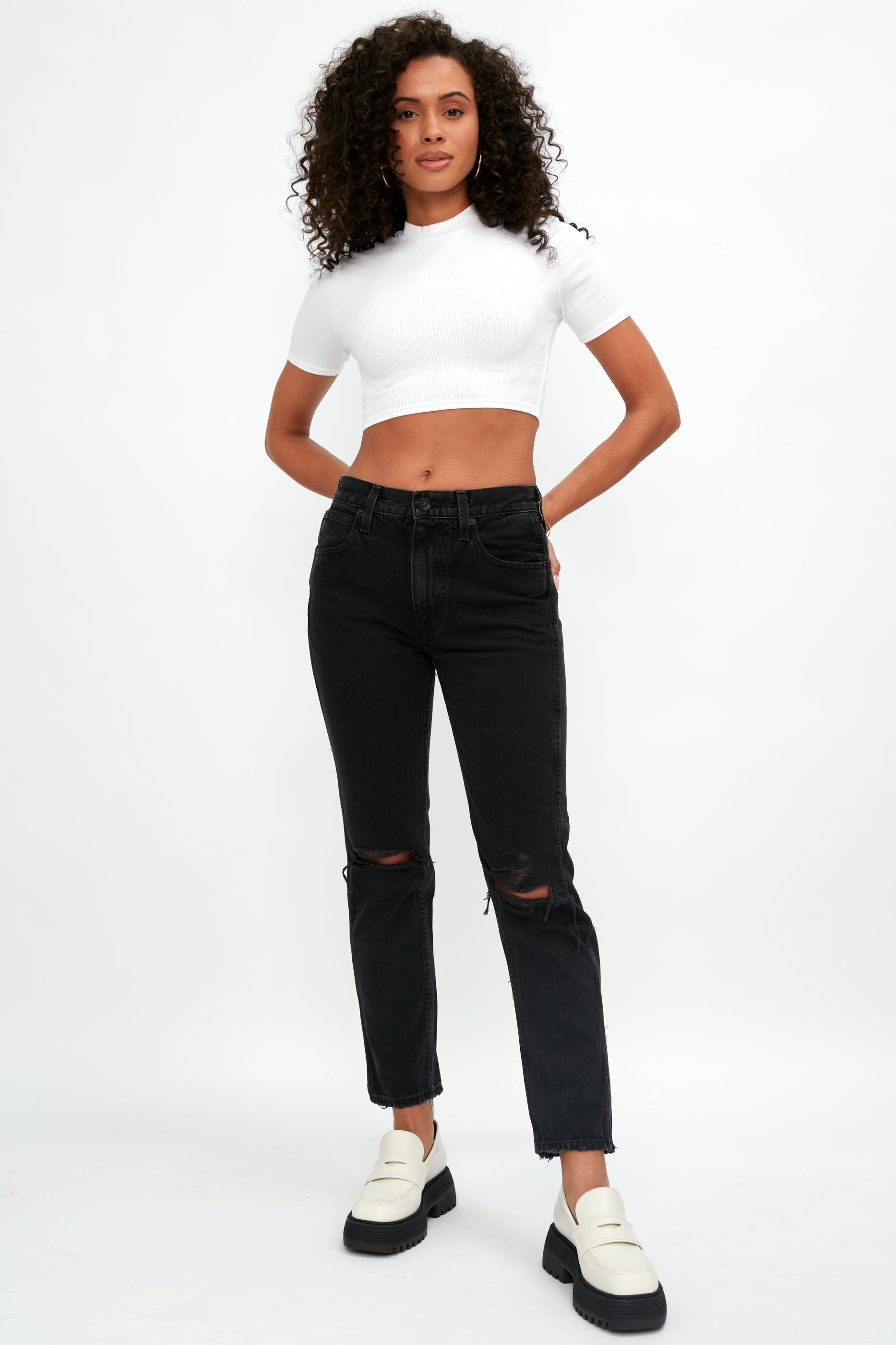 SLVRLAKE Virginia Slim Destructed Jean in Shadow Ridge