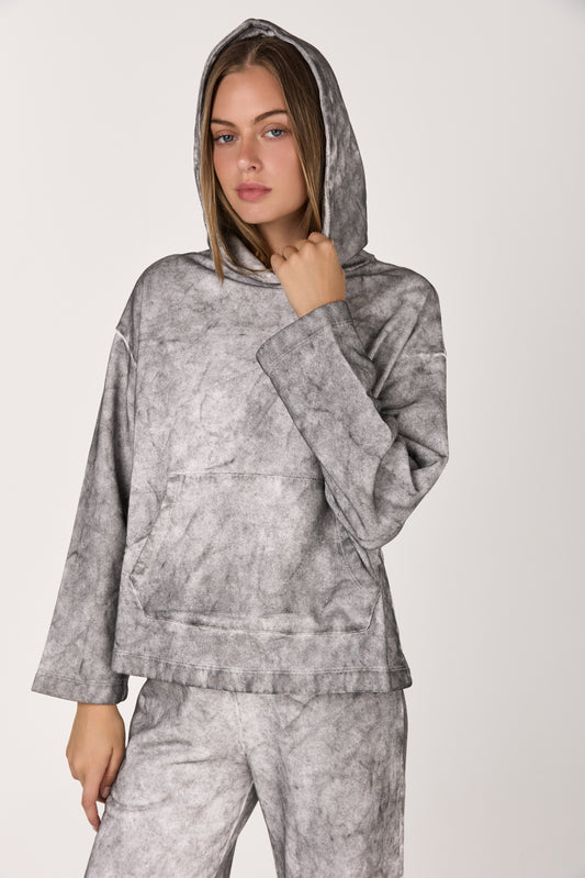 Shade Effect Hooded Oversized Sweatshirt in Bianco