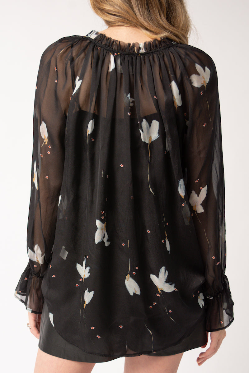FORTE FORTE Chiffon Silk Bohemian Shirt in Mahonia Print