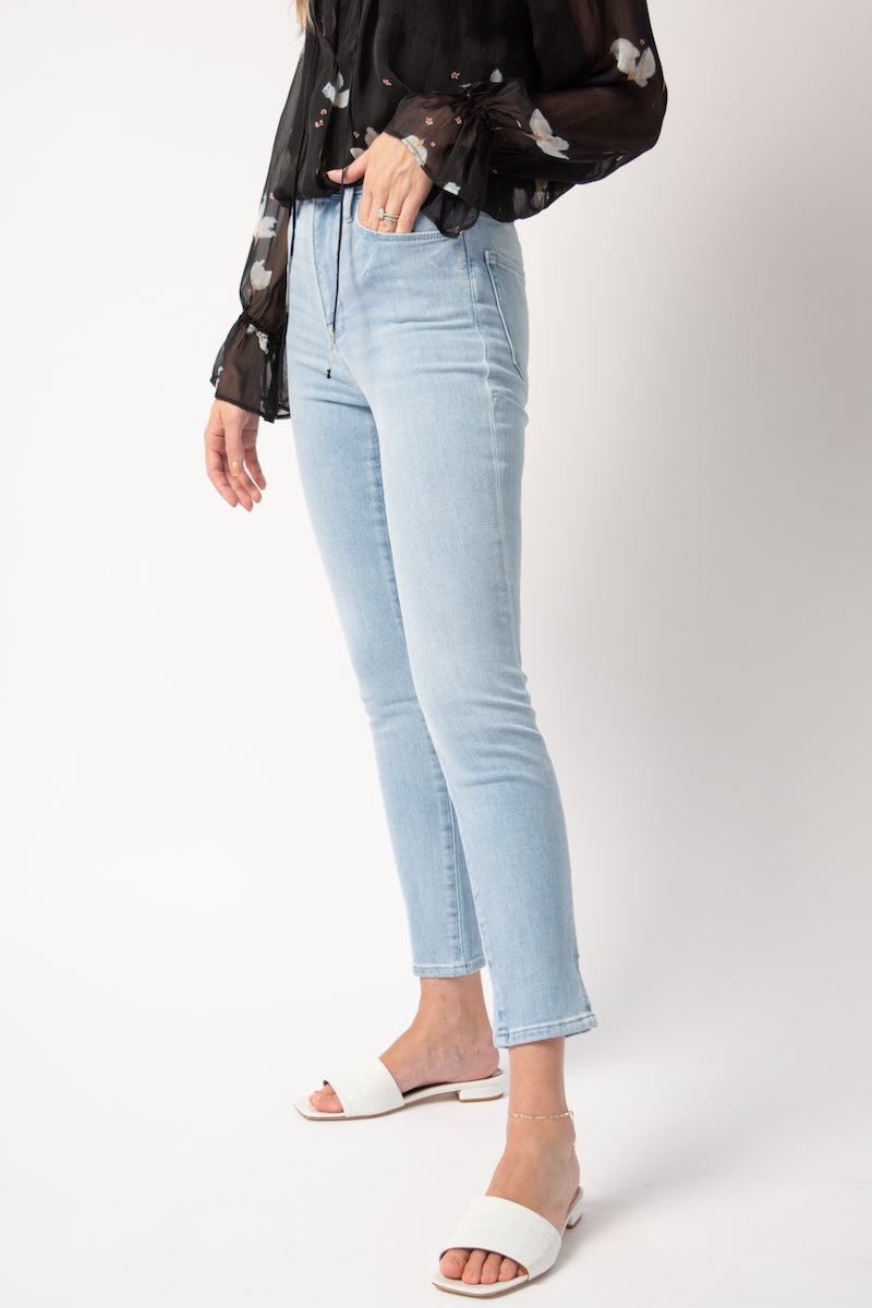 FRAME Ali High Rise Cigarette Slit Rivet in Carnation