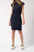 FRAME Double Shirred Skirt in Navy