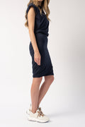 FRAME Double Shirred Skirt in Navy