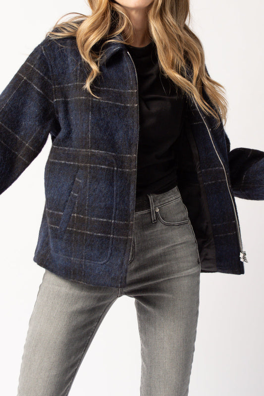 RTA Reese Jacket in Navy Plaid