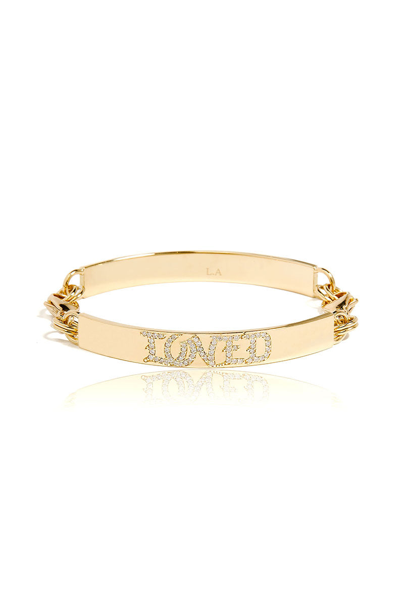 L.A. STEIN ID Bracelet With Diamond "LOVED" in Yellow Gold