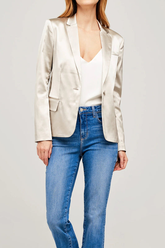 L'AGENCE Diana Skinny Lapel Blazer in Champagne