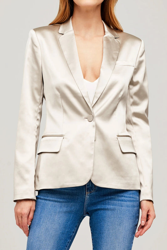 L'AGENCE Diana Skinny Lapel Blazer in Champagne