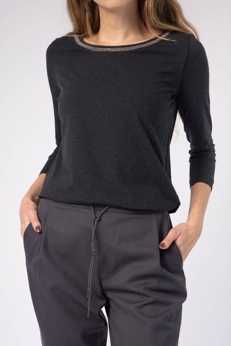 FABIANA FILIPPI Embellished Top in Carbon Grey