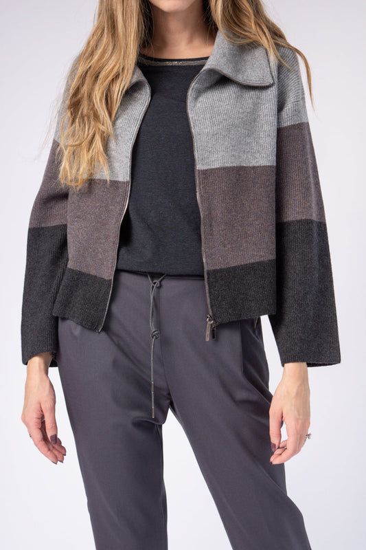 FABIANA FILIPPI Zip Up Cardigan in Color Block