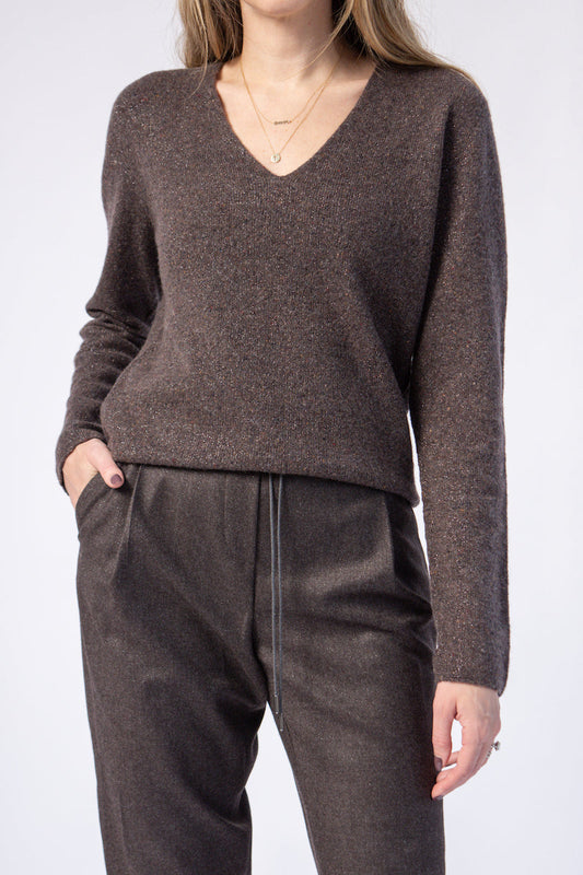 FABIANA FILIPPI V-Neck Sweater in Marled Brown