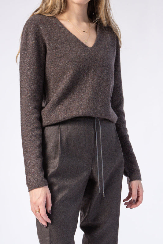 FABIANA FILIPPI V-Neck Sweater in Marled Brown