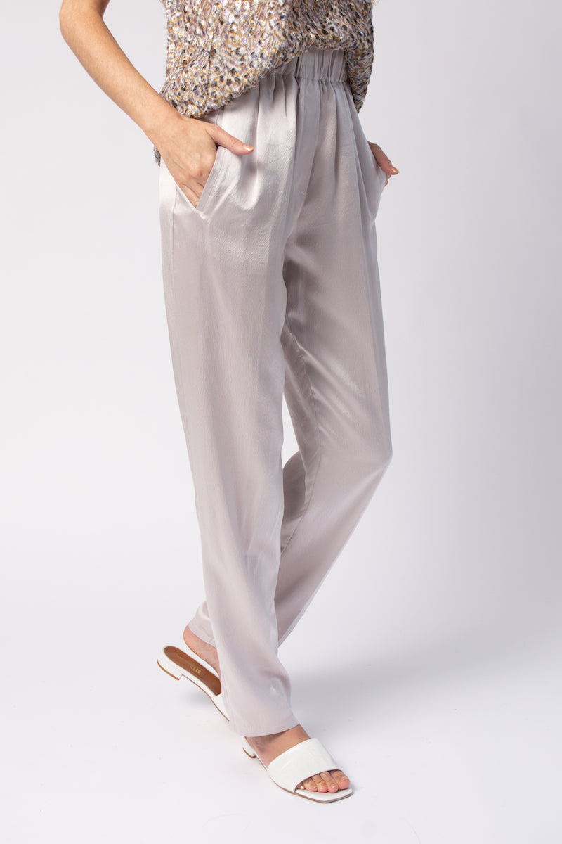 FORTE FORTE Cloquet Satin Silk Pant in Perla