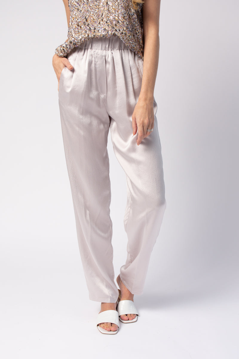 FORTE FORTE Cloquet Satin Silk Pant in Perla