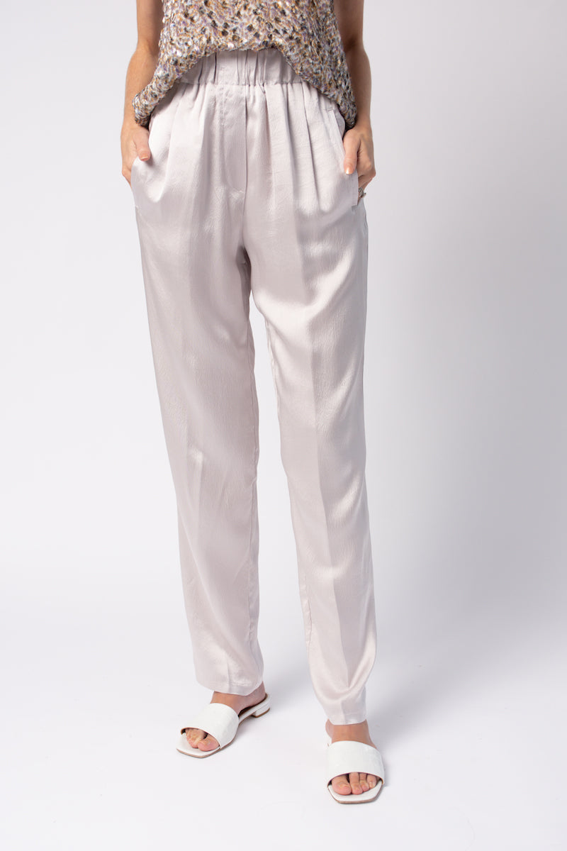 FORTE FORTE Cloquet Satin Silk Pant in Perla