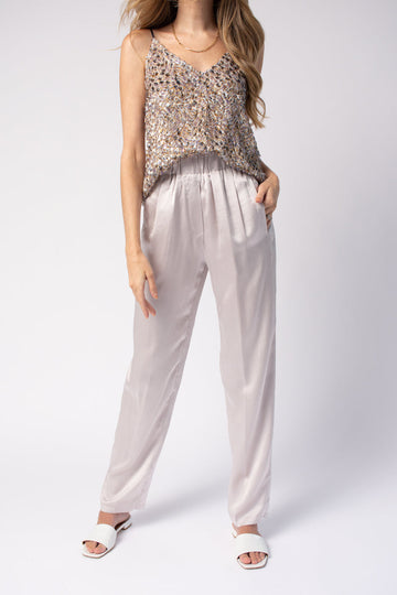 FORTE FORTE Cloquet Satin Silk Pant in Perla