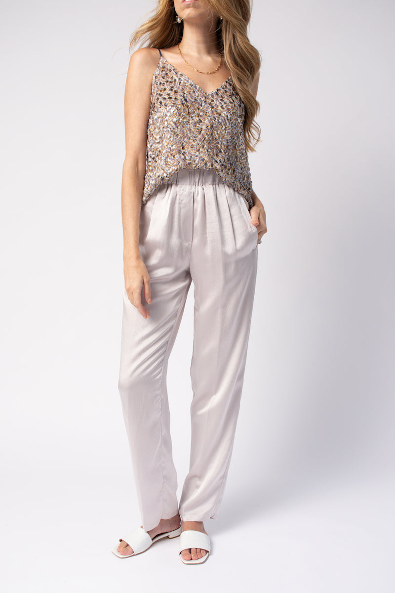 FORTE FORTE Cloquet Satin Silk Pant in Perla