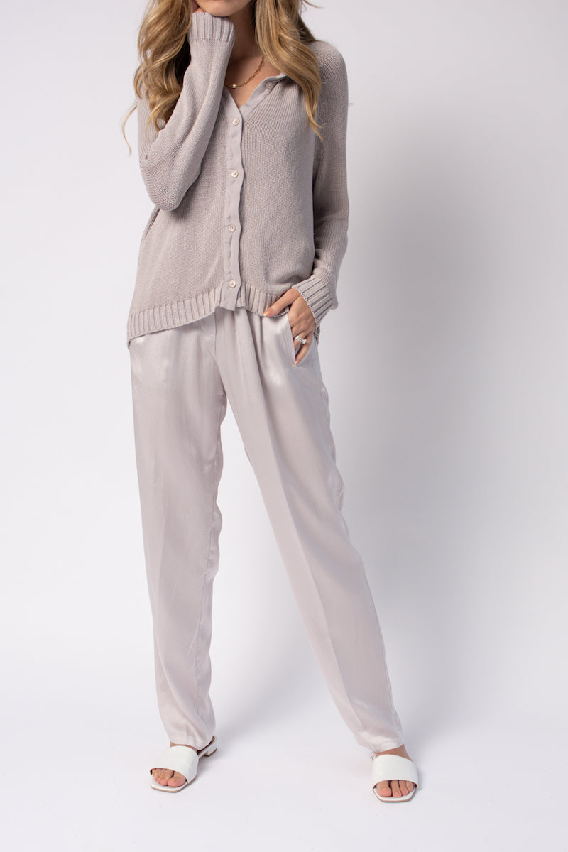 FORTE FORTE Cloquet Satin Silk Pant in Perla