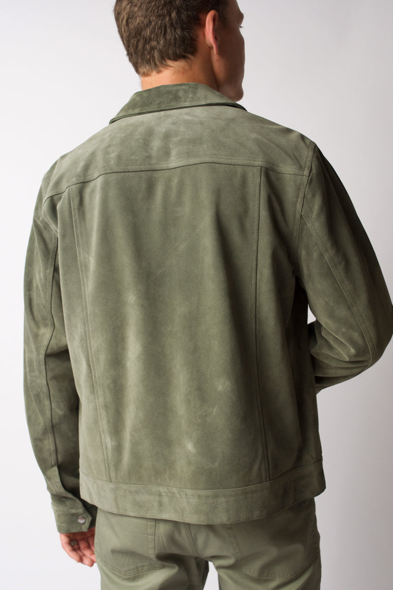 FRAME Modern Suede Trucker Jacket in Deep Army
